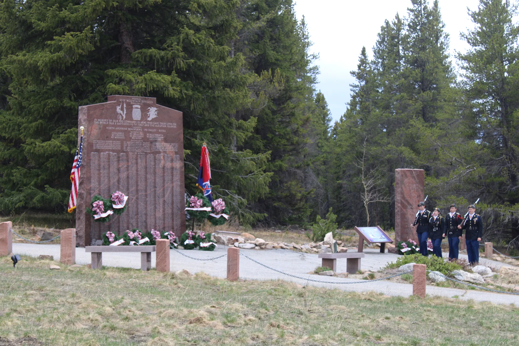 10th Mountain Division Foundation Memorial Day Ceremony at the War Memorial at the top of Tennessee Pass, Colorado